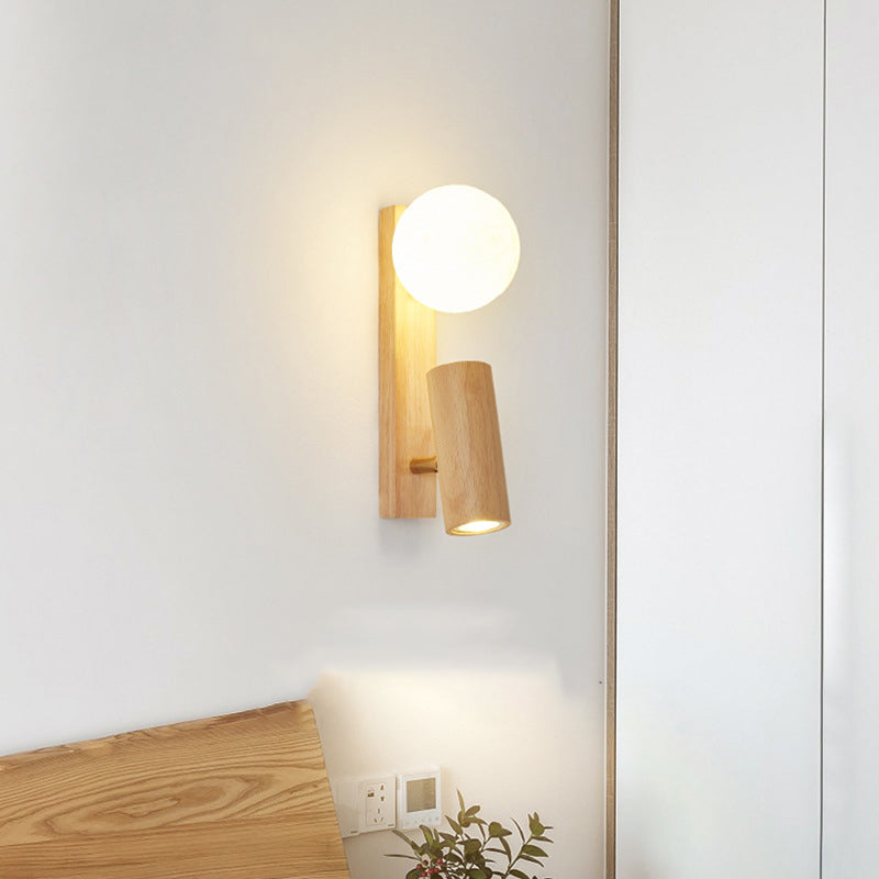 Traditional Japanese Round Ball Cylinder Rectangle PLA Plastic Solid Wood 1-Light Wall Sconce Lamp For Bedroom