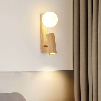 Traditional Japanese Round Ball Cylinder Rectangle PLA Plastic Solid Wood 1-Light Wall Sconce Lamp For Bedroom