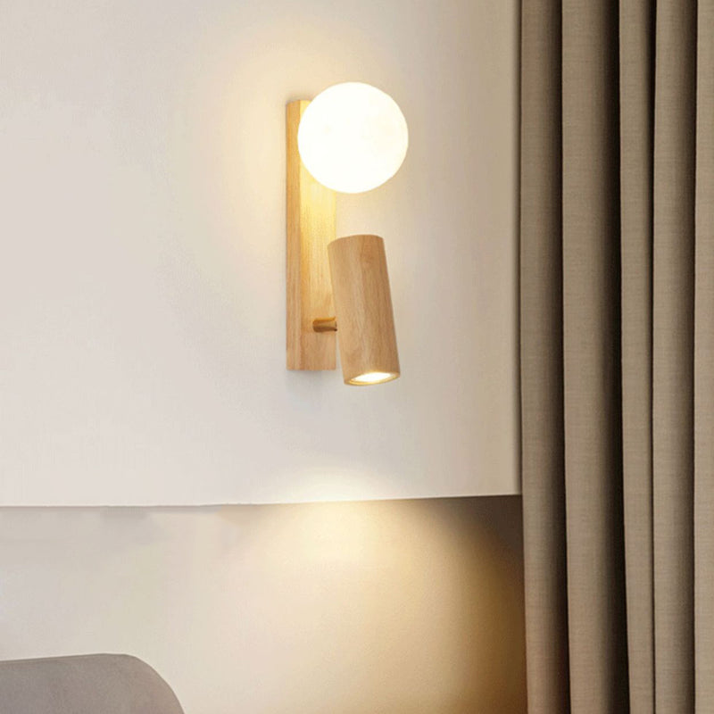 Traditional Japanese Round Ball Cylinder Rectangle PLA Plastic Solid Wood 1-Light Wall Sconce Lamp For Bedroom