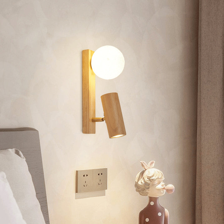 Traditional Japanese Round Ball Cylinder Rectangle PLA Plastic Solid Wood 1-Light Wall Sconce Lamp For Bedroom
