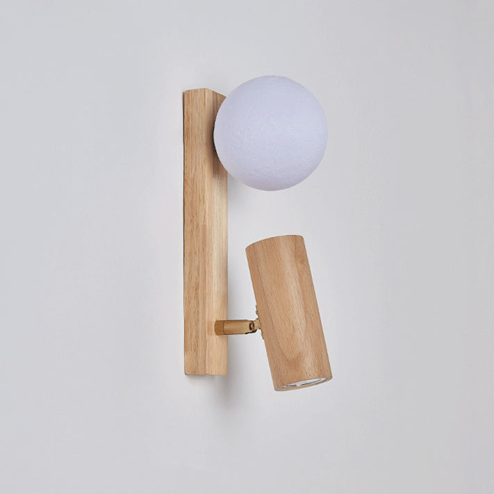 Traditional Japanese Round Ball Cylinder Rectangle PLA Plastic Solid Wood 1-Light Wall Sconce Lamp For Bedroom