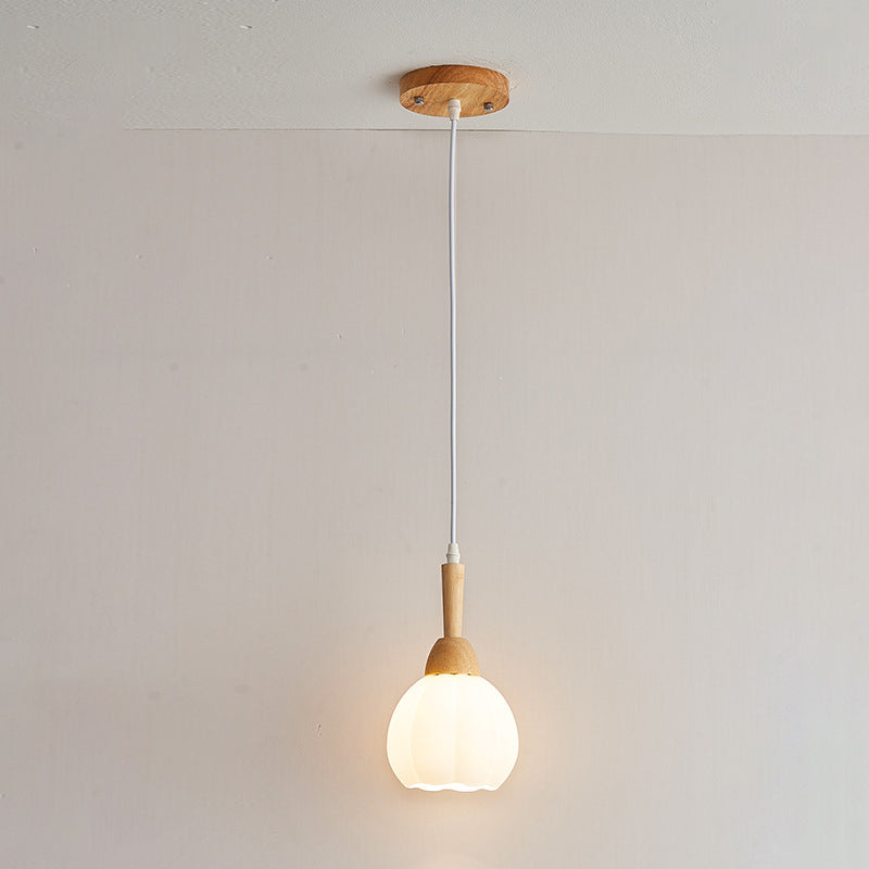 Lámpara colgante de 1 luz con vidrio redondo cónico de madera y orbe tradicional japonesa para sala de estar 