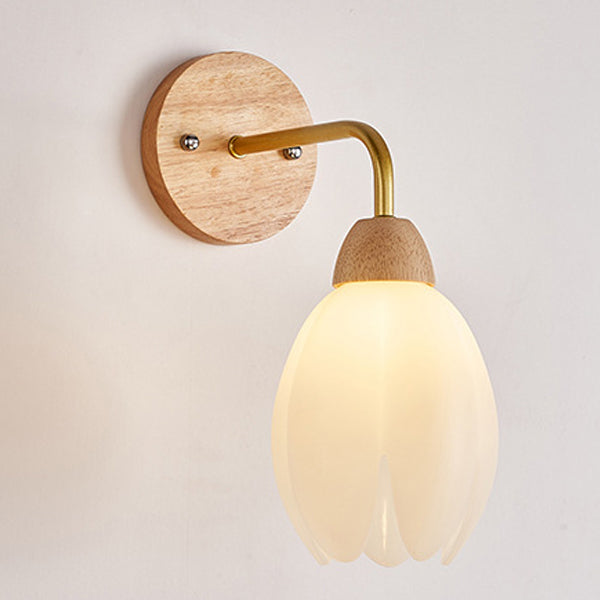 Applique murale contemporaine scandinave fleurie ronde en PVC fer bois 1-lumière pour chambre 