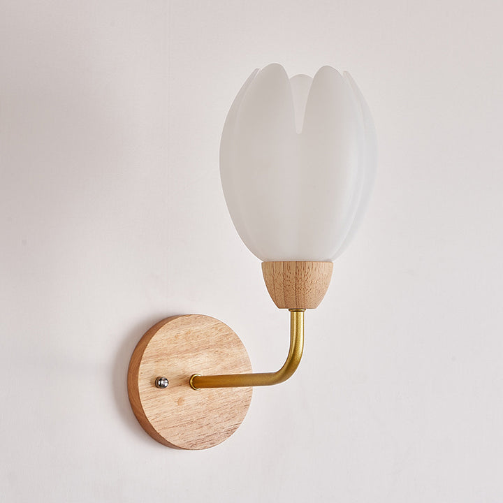 Applique murale contemporaine scandinave fleurie ronde en PVC fer bois 1-lumière pour chambre 