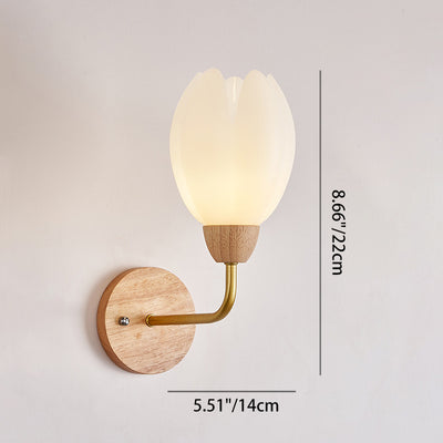 Contemporary Scandinavian Floral Round PVC Iron Wood 1-Light Wall Sconce Lamp For Bedroom