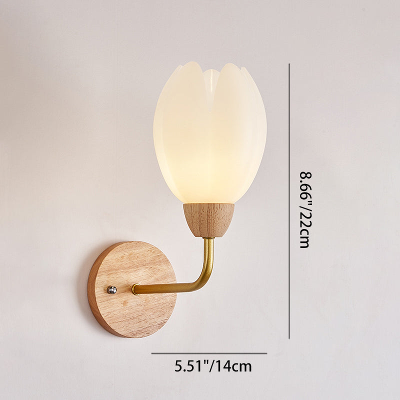 Contemporary Scandinavian Floral Round PVC Iron Wood 1-Light Wall Sconce Lamp For Bedroom