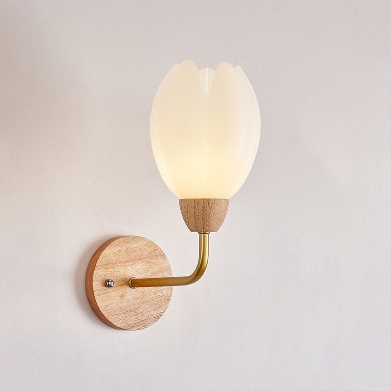 Applique murale contemporaine scandinave fleurie ronde en PVC fer bois 1-lumière pour chambre 