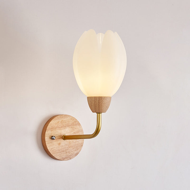 Applique murale contemporaine scandinave fleurie ronde en PVC fer bois 1-lumière pour chambre 