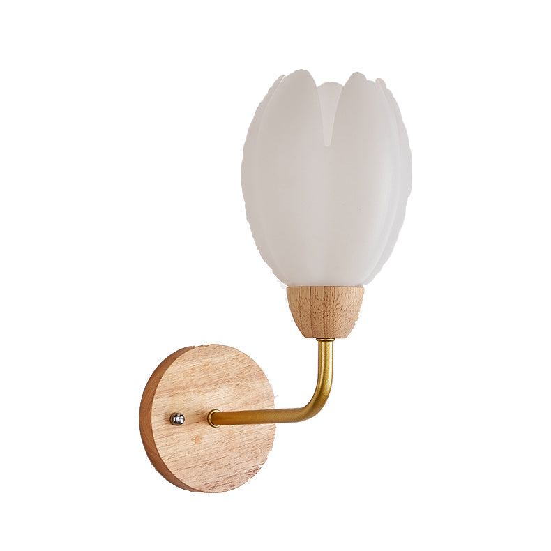Contemporary Scandinavian Floral Round PVC Iron Wood 1-Light Wall Sconce Lamp For Bedroom
