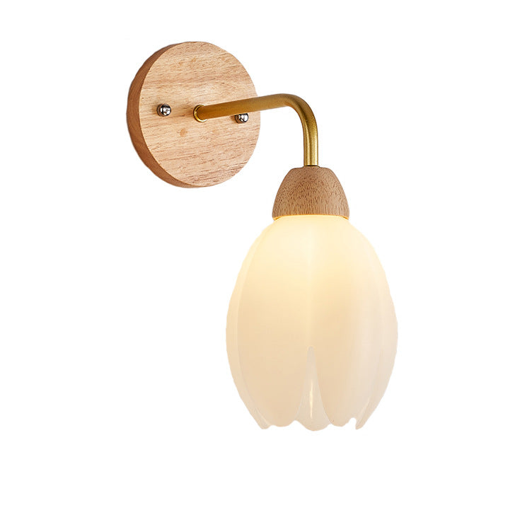 Applique murale contemporaine scandinave fleurie ronde en PVC fer bois 1-lumière pour chambre 