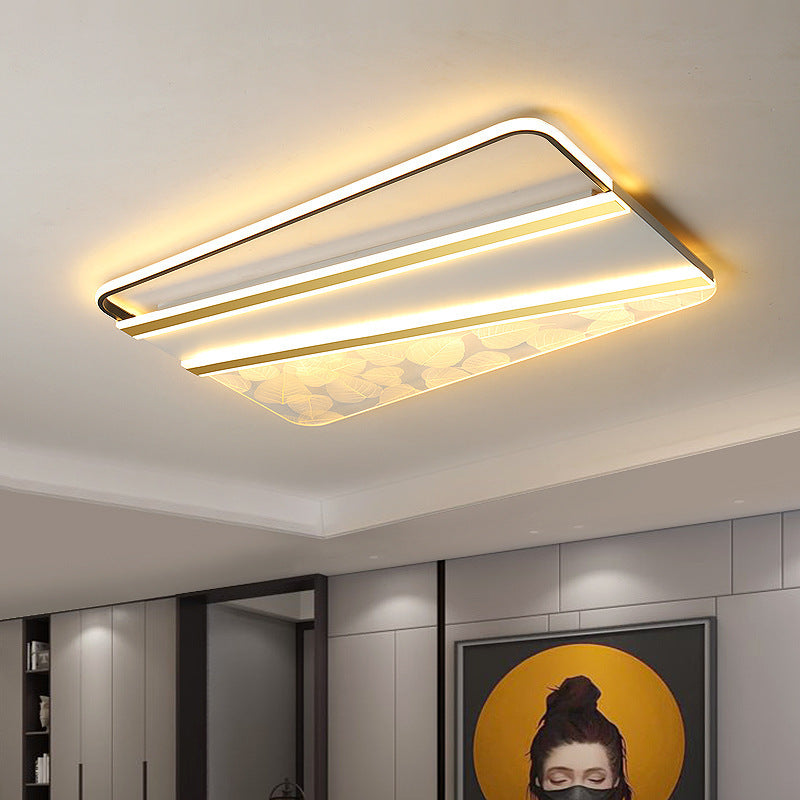 Modern Minimalist Rectangle Star Line Leaf Acrylic Iron LED Flush Mount Ceiling Light For Bedroom