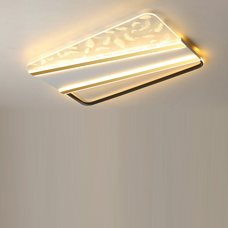 Modern Minimalist Rectangle Star Line Leaf Acrylic Iron LED Flush Mount Ceiling Light For Bedroom