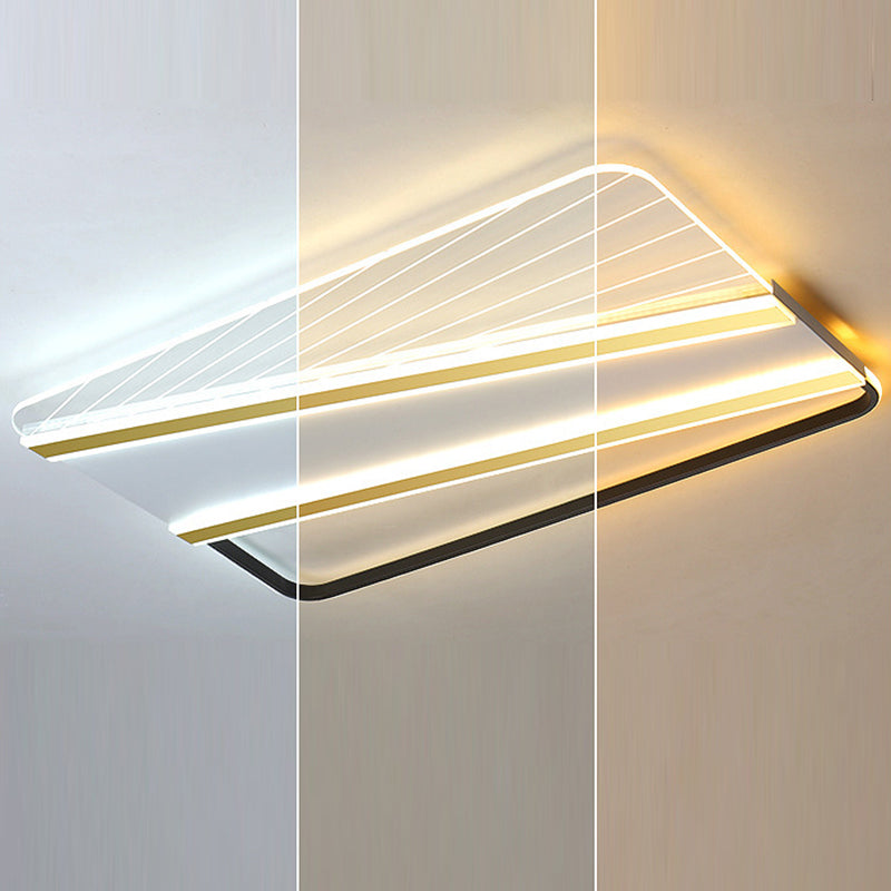 Modern Minimalist Rectangle Star Line Leaf Acrylic Iron LED Flush Mount Ceiling Light For Bedroom