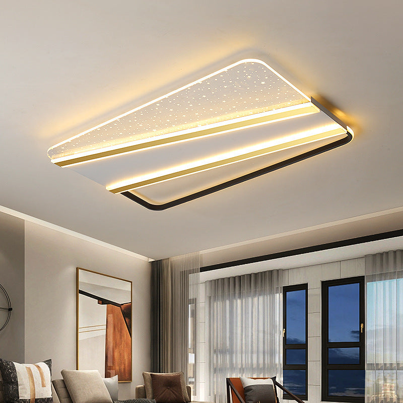 Modern Minimalist Rectangle Star Line Leaf Acrylic Iron LED Flush Mount Ceiling Light For Bedroom