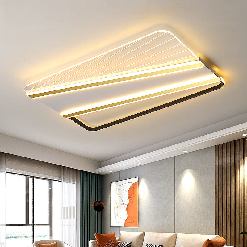 Modern Minimalist Rectangle Star Line Leaf Acrylic Iron LED Flush Mount Ceiling Light For Bedroom