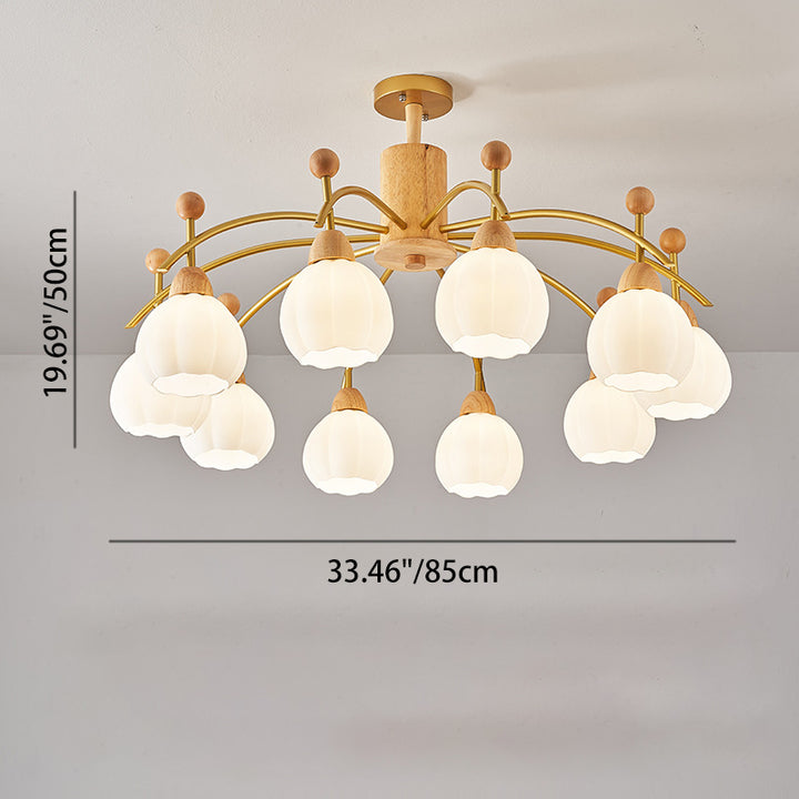 Contemporary Creative Branch Pumpkin Disc Cylinder Glass Rubberwood Iron 6/8/10 Light Chandelier For Living Room