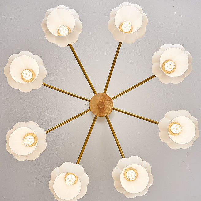 Contemporary Creative Branch Pumpkin Disc Cylinder Glass Rubberwood Iron 6/8/10 Light Chandelier For Living Room