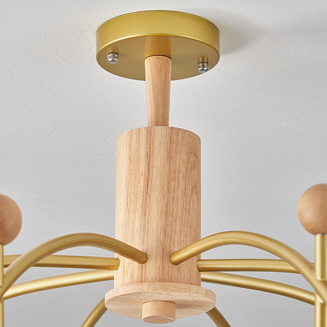 Contemporary Creative Branch Pumpkin Disc Cylinder Glass Rubberwood Iron 6/8/10 Light Chandelier For Living Room