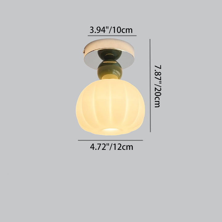 Luz de techo semi-empotrada de 1 luz de hierro acrílico redonda de calabaza de crema francesa tradicional para sala de estar 