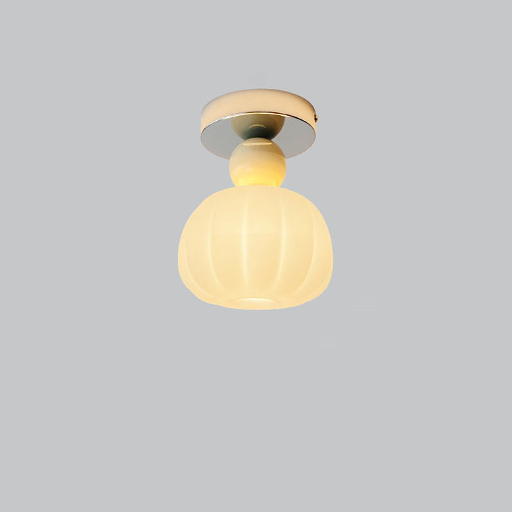 Traditional French Cream Pumpkin Round Acrylic Iron 1-Light Semi-Flush Mount Ceiling Light For Living Room