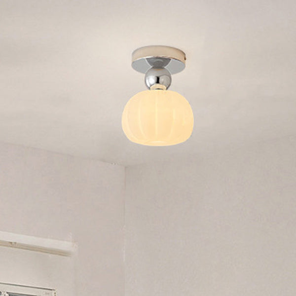 Traditional French Cream Pumpkin Round Acrylic Iron 1-Light Semi-Flush Mount Ceiling Light For Living Room