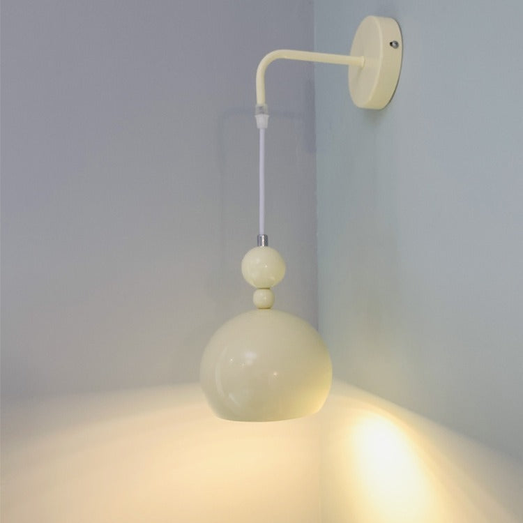 Contemporary Scandinavian Orb Round Lanyard Glass Iron 1-Light Wall Sconce Lamp For Bedroom