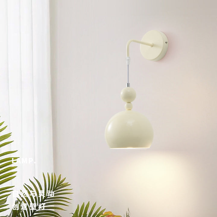 Zeitgenössische skandinavische Kugelrunde Lanyard Glas Eisen 1-Licht Wandleuchte für Schlafzimmer 