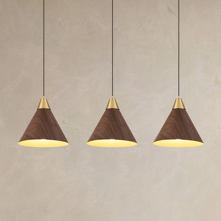 Modern Minimalist Cone Cylinder Ball Sector Liftable Fabric Solid Wood Iron 1-Light Pendant Light For Living Room