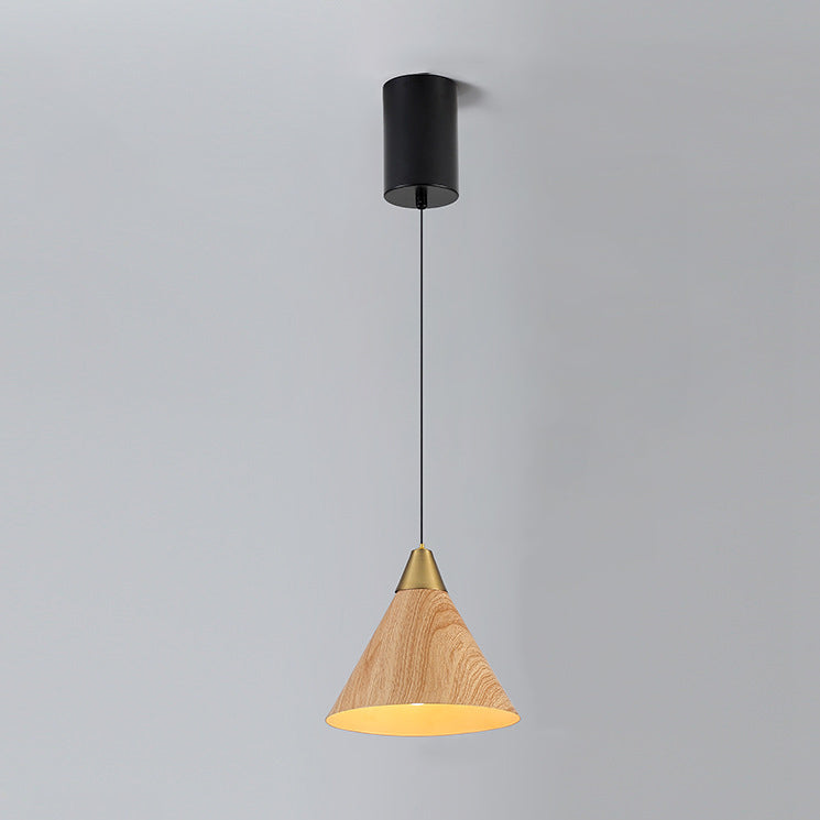 Modern Minimalist Cone Cylinder Ball Sector Liftable Fabric Solid Wood Iron 1-Light Pendant Light For Living Room