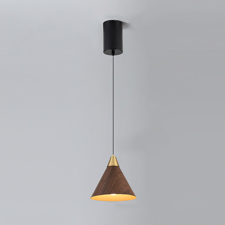Modern Minimalist Cone Cylinder Ball Sector Liftable Fabric Solid Wood Iron 1-Light Pendant Light For Living Room