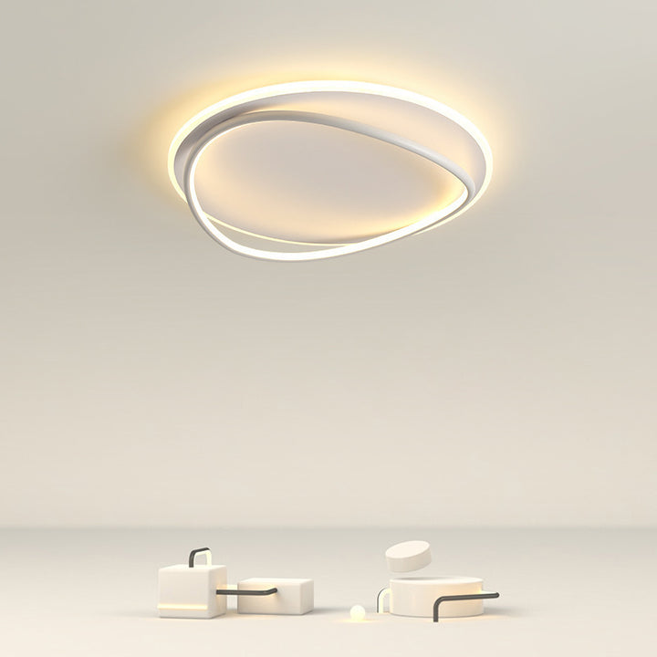 Modern Minimalist Curved Round Silicone Aluminum Iron LED Flush Mount Ceiling Light For Bedroom