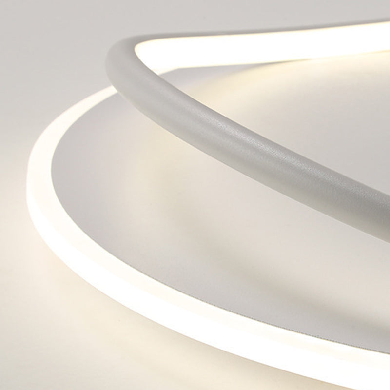 Modern Minimalist Curved Round Silicone Aluminum Iron LED Flush Mount Ceiling Light For Bedroom