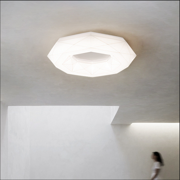 Zeitgenössische kreative Creme-Polygon-PE-Eisen-LED-Deckenleuchte für das Schlafzimmer 