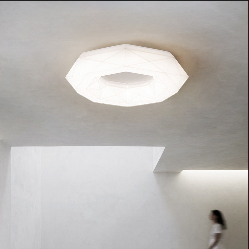 Contemporary Creative Cream Polygon PE Iron LED Flush Mount Ceiling Light For Bedroom