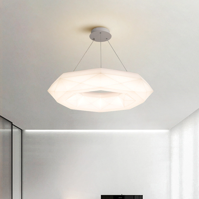 Contemporary Scandinavian Polygonal Prismatic PE Iron LED Chandelier For Living Room