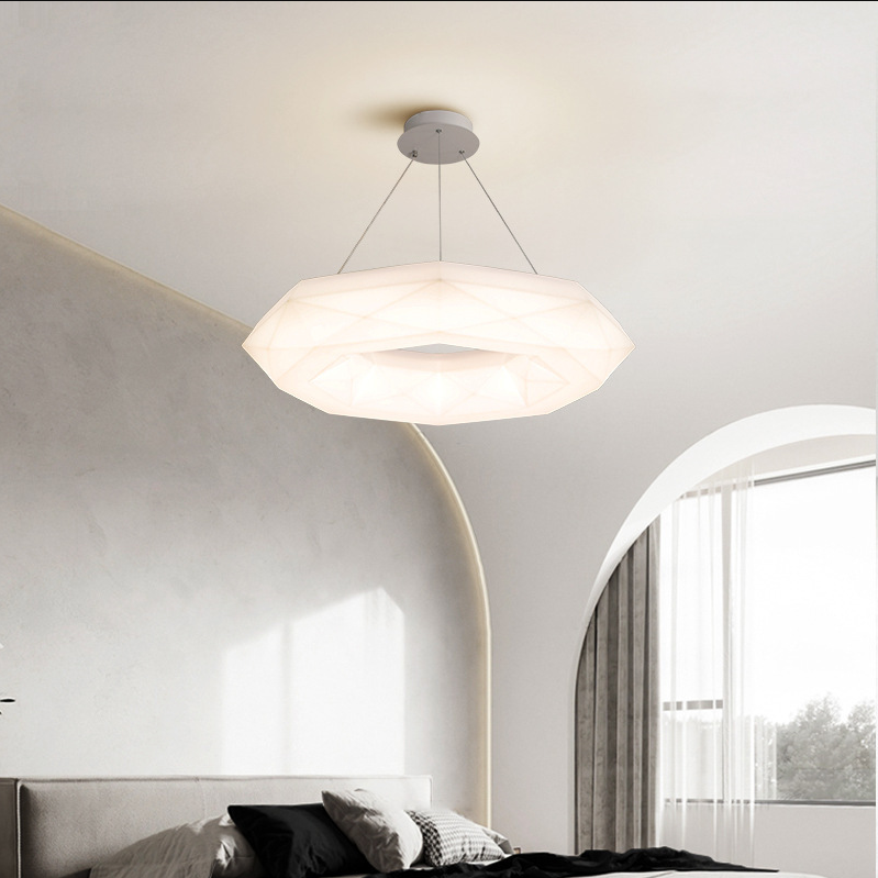 Contemporary Scandinavian Polygonal Prismatic PE Iron LED Chandelier For Living Room
