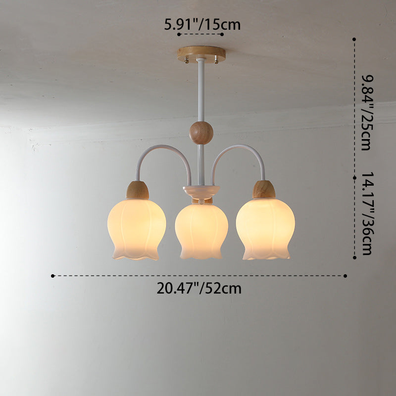 Traditional French Cream Belladonna Pumpkin Round Glass Iron 3/6/8-Light Chandelier For Living Room
