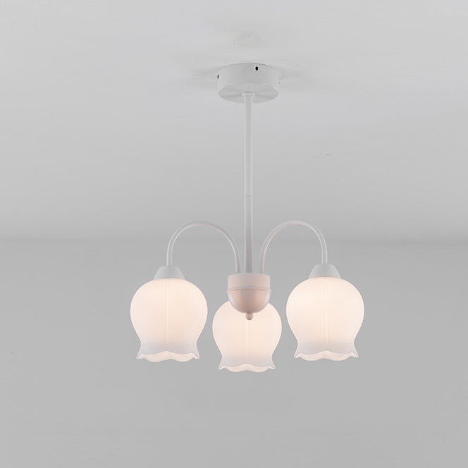 Traditional French Cream Belladonna Pumpkin Round Glass Iron 3/6/8-Light Chandelier For Living Room