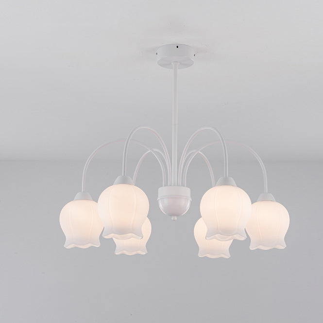 Traditional French Cream Belladonna Pumpkin Round Glass Iron 3/6/8-Light Chandelier For Living Room