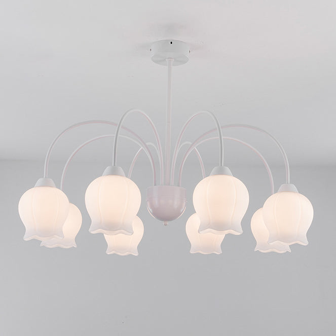 Traditional French Cream Belladonna Pumpkin Round Glass Iron 3/6/8-Light Chandelier For Living Room