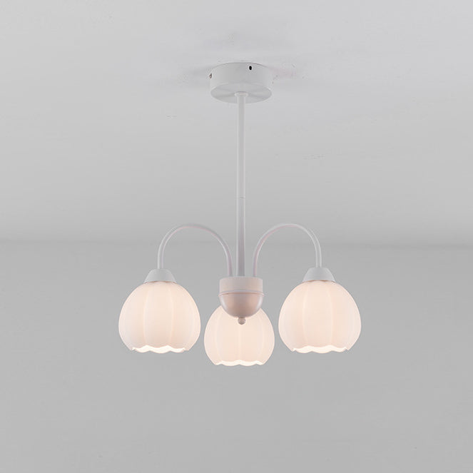 Traditional French Cream Belladonna Pumpkin Round Glass Iron 3/6/8-Light Chandelier For Living Room