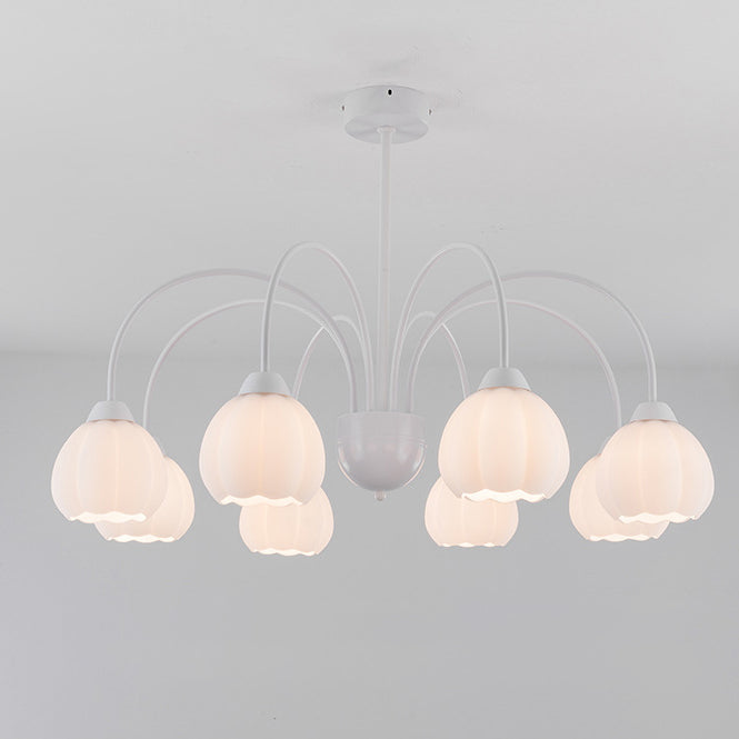 Traditional French Cream Belladonna Pumpkin Round Glass Iron 3/6/8-Light Chandelier For Living Room