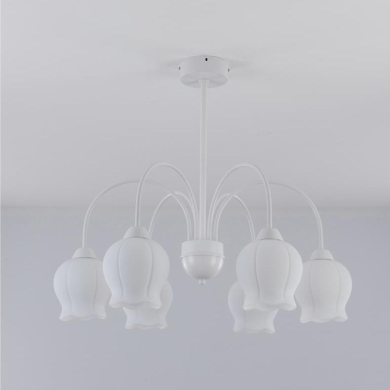 Traditional French Cream Belladonna Pumpkin Round Glass Iron 3/6/8-Light Chandelier For Living Room