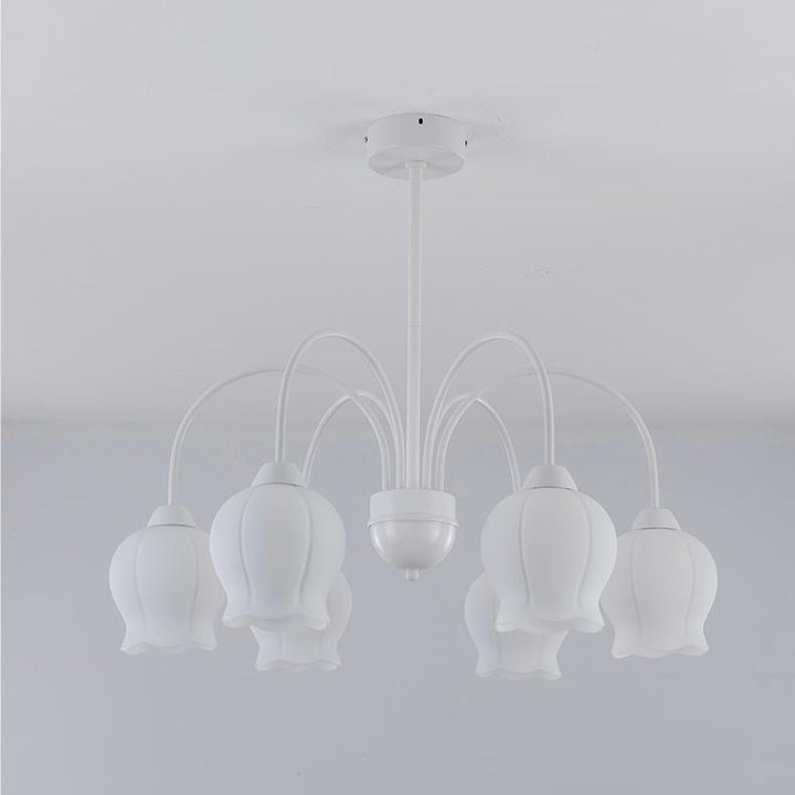 Traditional French Cream Belladonna Pumpkin Round Glass Iron 3/6/8-Light Chandelier For Living Room