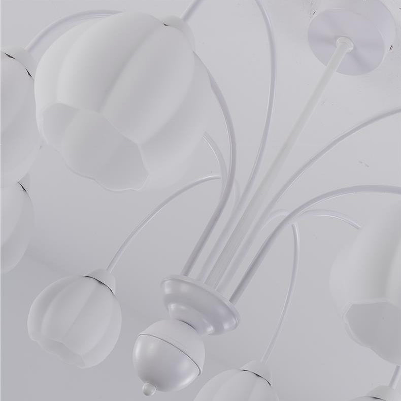 Traditional French Cream Belladonna Pumpkin Round Glass Iron 3/6/8-Light Chandelier For Living Room