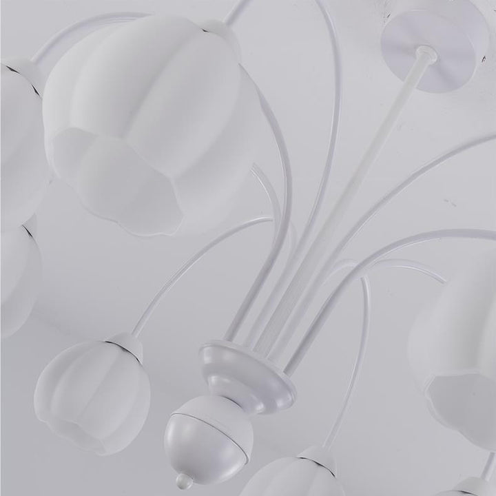 Traditional French Cream Belladonna Pumpkin Round Glass Iron 3/6/8-Light Chandelier For Living Room