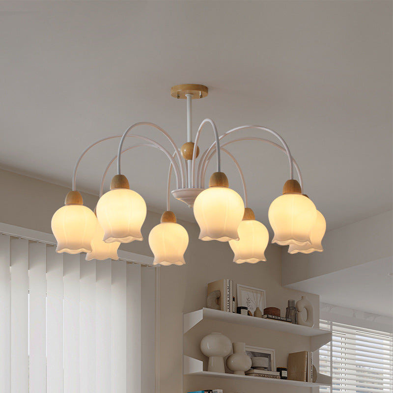 Traditional French Cream Belladonna Pumpkin Round Glass Iron 3/6/8-Light Chandelier For Living Room
