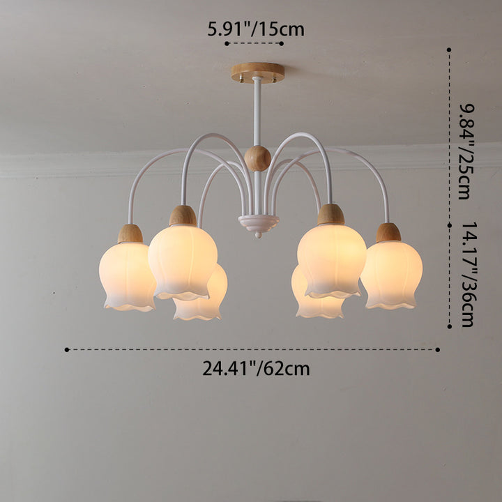 Traditional French Cream Belladonna Pumpkin Round Glass Iron 3/6/8-Light Chandelier For Living Room