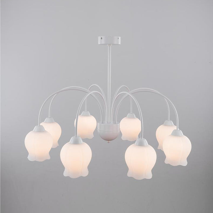 Traditional French Cream Belladonna Pumpkin Round Glass Iron 3/6/8-Light Chandelier For Living Room