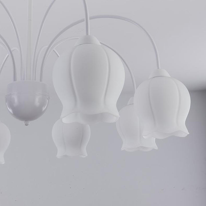 Traditional French Cream Belladonna Pumpkin Round Glass Iron 3/6/8-Light Chandelier For Living Room